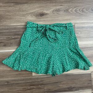 Zara Women's Green Polka Dot Ruffle Hem Belted Tie Waist Mini Skirt Skort Size S